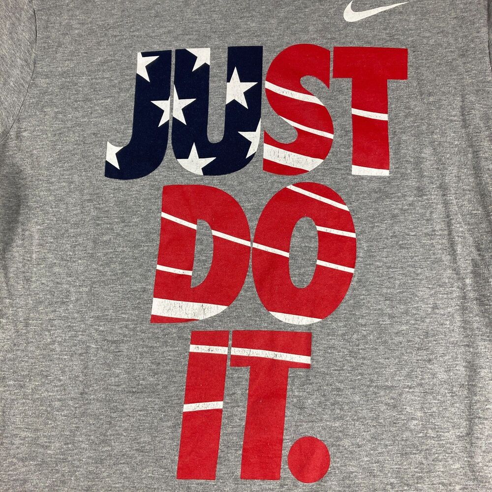 Nike USA Olympic Team Mens L Just Do It T Shirt Gray Stars Stripes Athletic